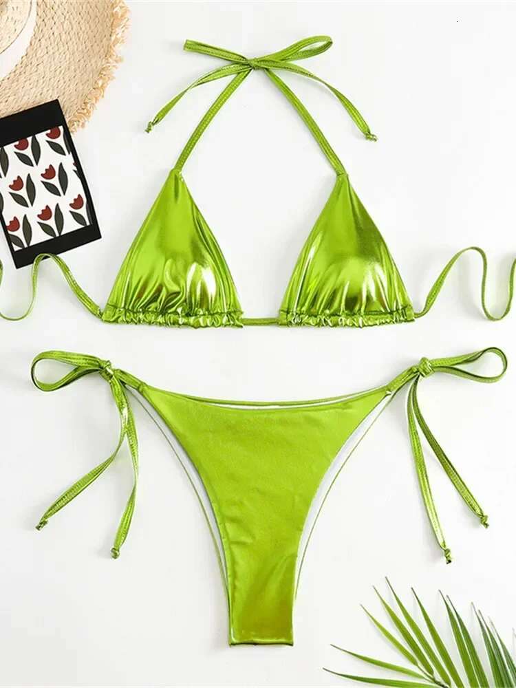 Dongdumaoyi Sexy Brozing Gold Bikinis Sets Women Push Up Micro Bikini Swimsuit Brazilian Beach Bathing Suit Tie Side Triangle Swimwear