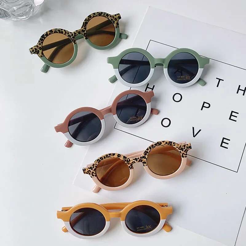 Leopard Double Color Children's Classic Outdoor UV 400 Protection Eyewear Vintage Round Boys Girls Sunglasses