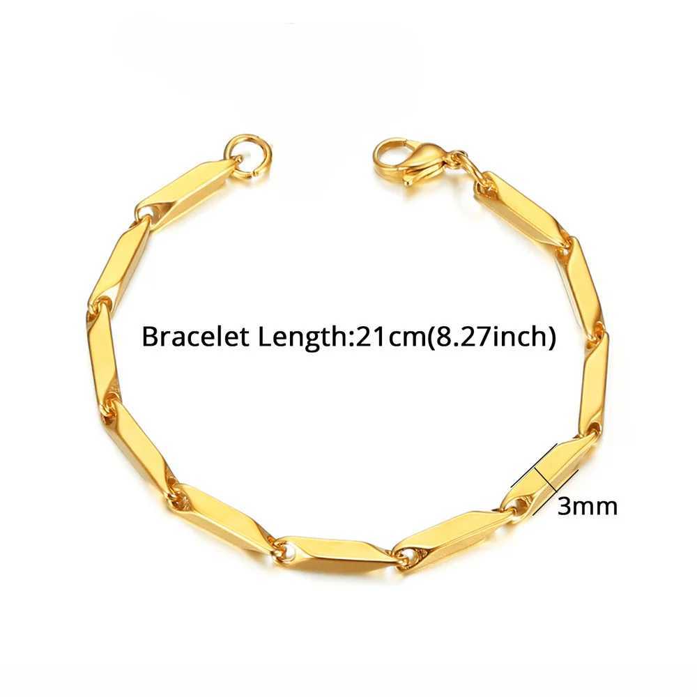 Gold stainless steel 3mm irregular chain bracelet necklace womens fashion party wedding jewelry set gift Y250408