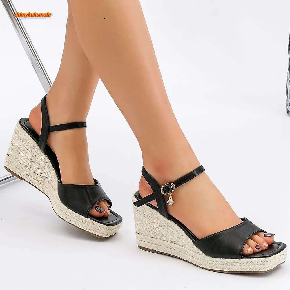 2025 Comfy Walking Big Size 43 Summer Women's Espadrilles Ankle Strap Platform Sandals High Heels Wedges Shoes Woman ddmykukumalu
