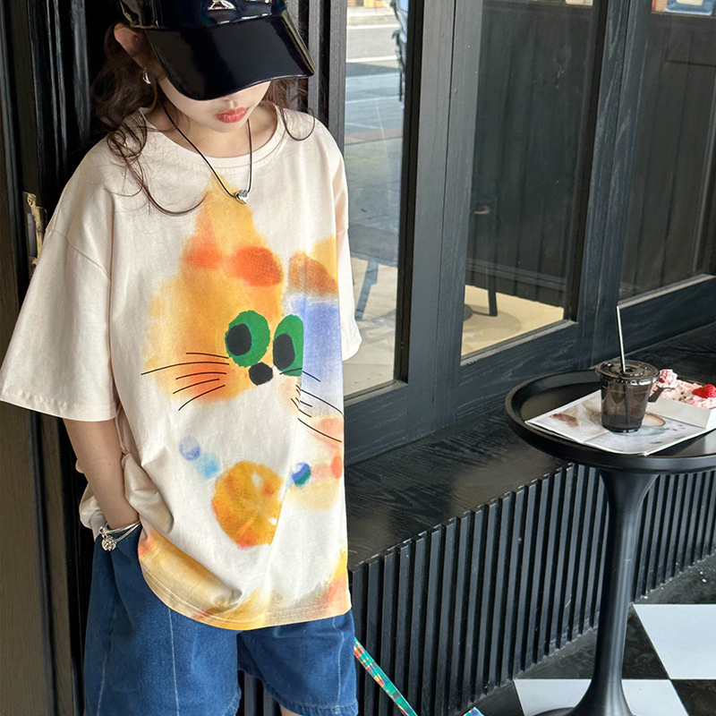 Ddmyshoesvip Girls Short Sleeved T Shirt New Big Style Western Style Cartoon Top Children S Korean Version Fashionable Summer Outfit
