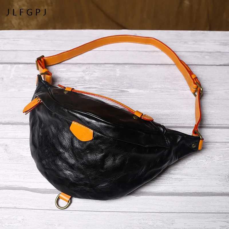 Original vegetable tanned cowhide phone waist bag mens top layer cowhide color contrast cross body box Z250407