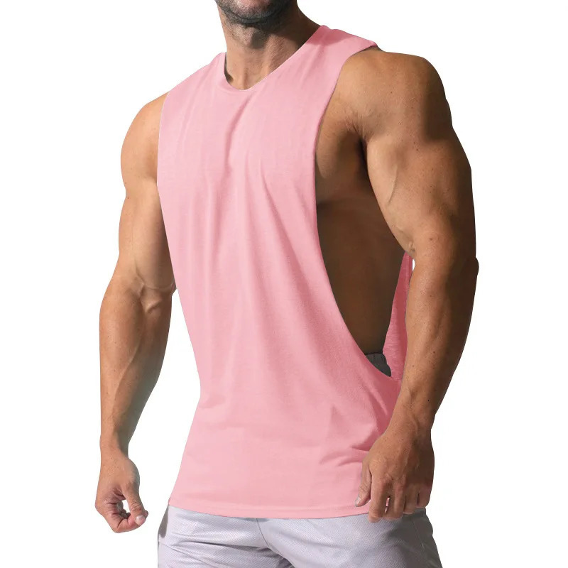 Summer European and American mens sports vest sleeveless loose casual solid color plus size quick drying fitness vest 250403