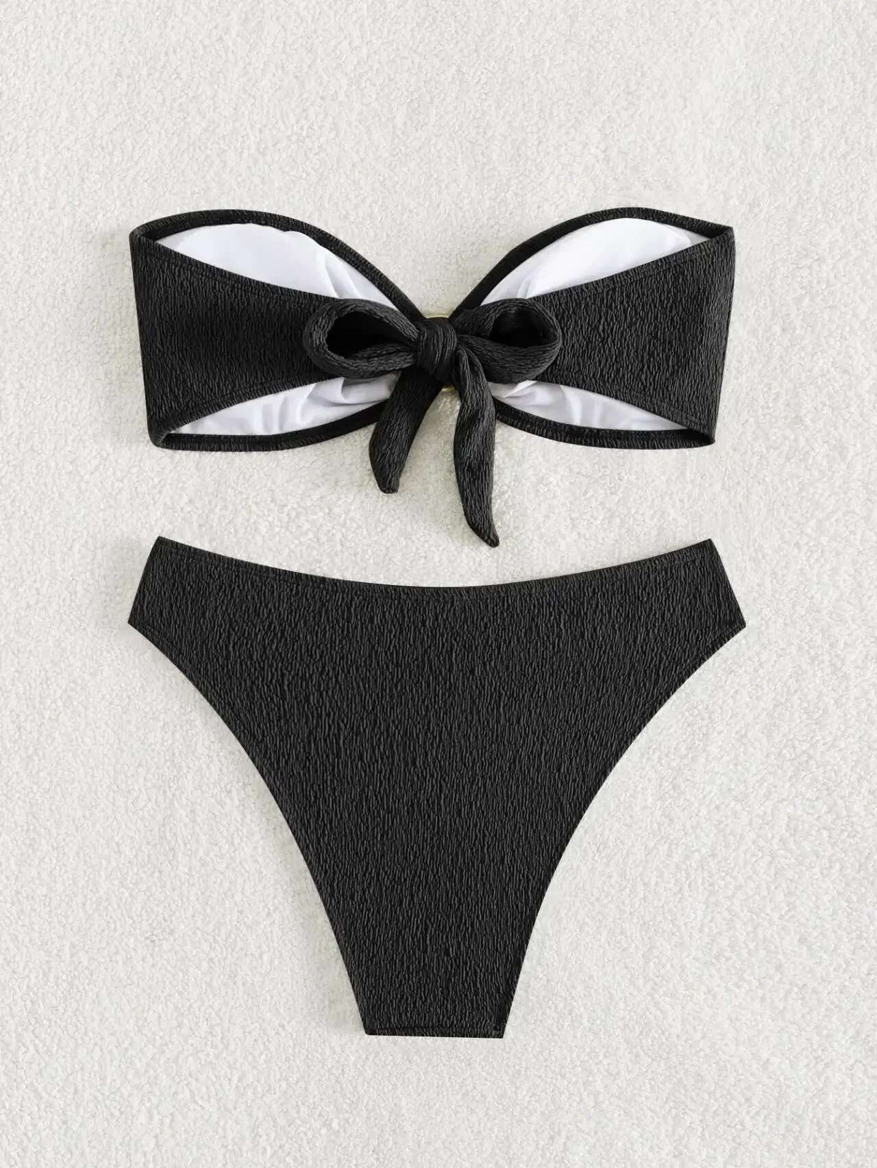 Dongdumaoyi Sexy Bandeau Bikinis Sets Women Metal Ring Linked Push Up Micro Swimsuit Solid Bathing Suit Thong Swimwear Trajes De Ba O