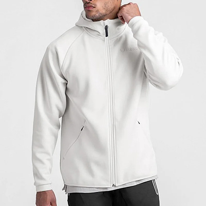 Gym mens hooded sweatshirt fitness zipper jacket casual 250408