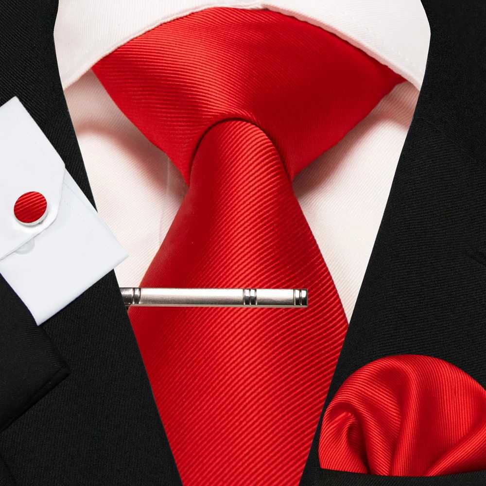 Classic Silk Men Solid Necktie Red Blue Green Business Wedding Tie For Men Handkerchief Cufflinks Set Gro Ties Gift X250407