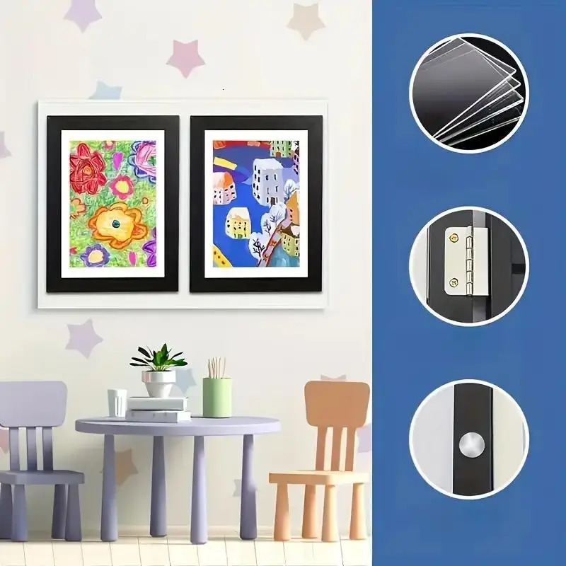 A4 Cartoon Theme Magnetic Art Frame - Front Open Image Display Foldable for Home and Office Decoration Ideal Birthday Gift 250408