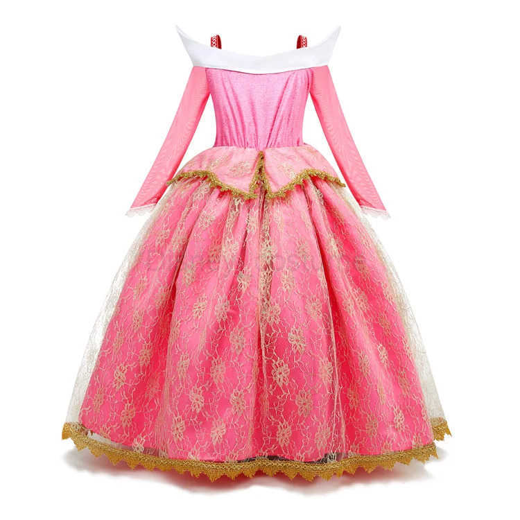 Disney Girls Sleeping Beauty Pink Luxury Princess Halloween Role Playing Dress Off Shoulder Kids Fancy Party Princess Clothing Outfits X250408