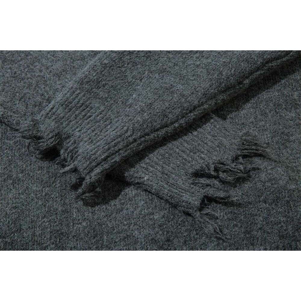 Raw Edge Knitted Sweater Mens Half Zipper Autumn Winter Loose High Street Long Sleeve Pullover Men
