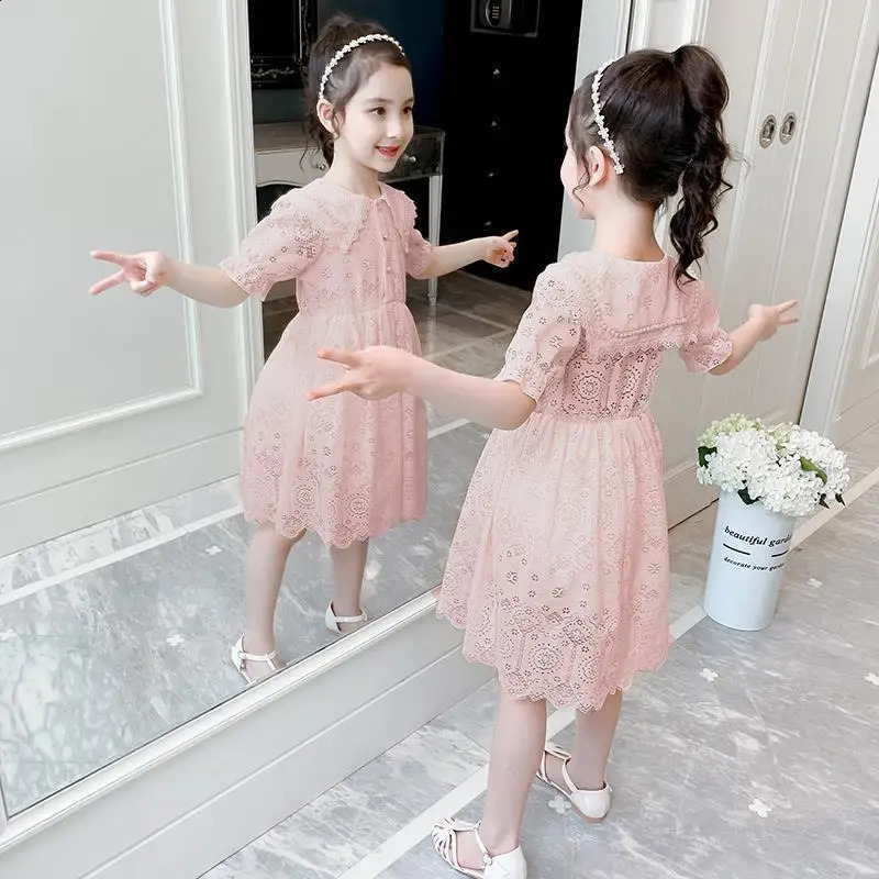 Summer Child Dress Girls Party Princess Dresses Student Elegant Kids Turn-down Collar Clothes 2 4 6 8 10 12 Years Old 250408
