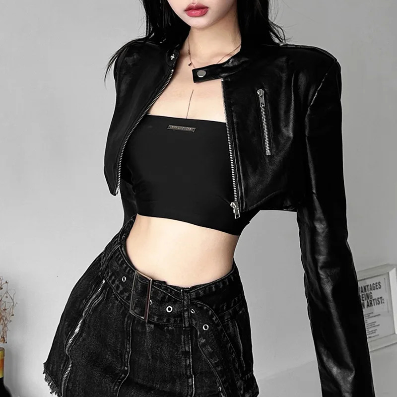 Nibber Autumn Retro Classic Black Spicy Girl Mysterious Full Match Casual Street Cool Confident Womens Matte Jacket 250407
