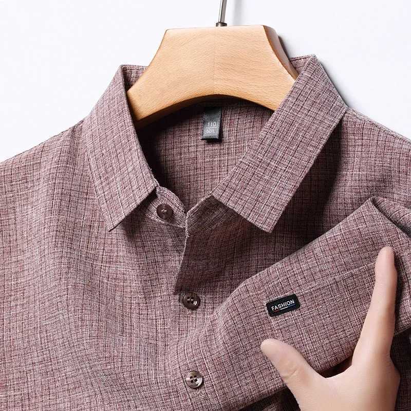 2024 mens business casual pure cotton linen short sleeved comfortable cotton topXJ250407