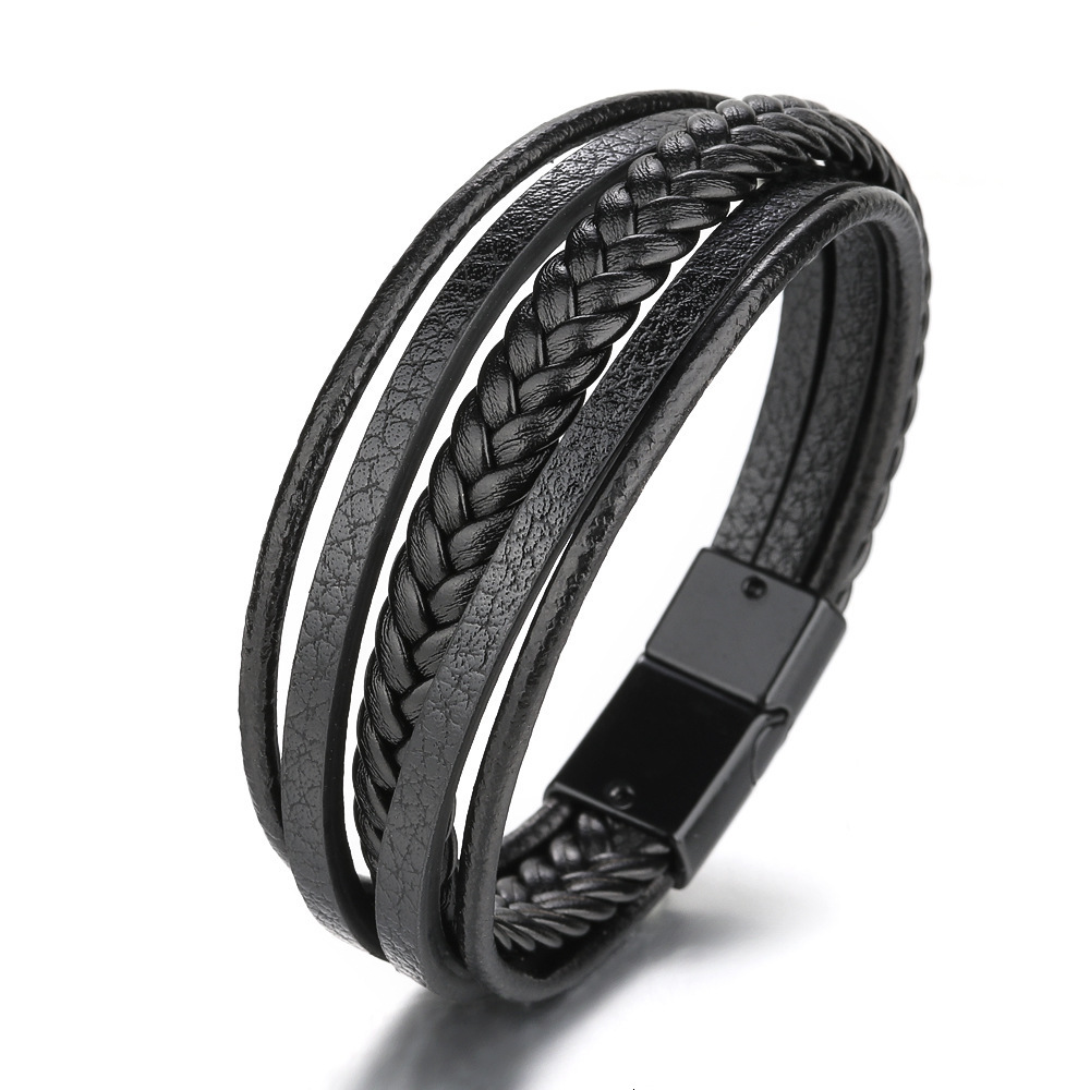 Multi layer woven men's leather rope magnetic bracelet hand jewelry