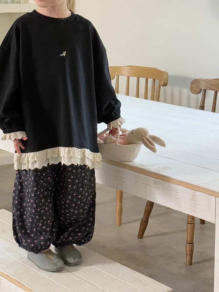 Spring Baby Flower Lantern Pants Cotton Loose Harem Trouser Comfortable Childrens Casual Pants Fashion Preschool Bottom 250408