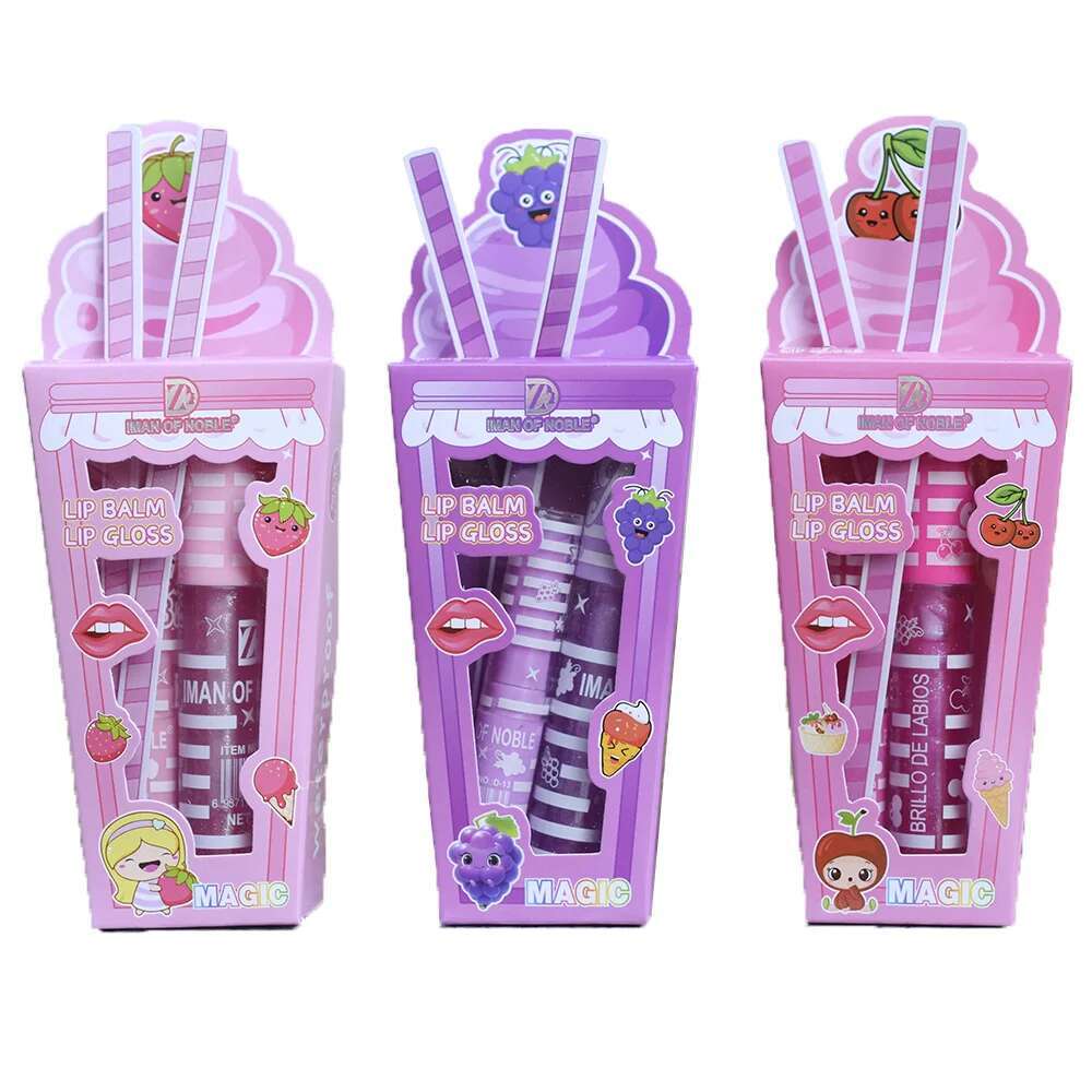 Cute Cartoon Shiny Oil Set Lip Gloss Girls Woman Waterproof Longlasting Natural Moisturizing Lips Makeup