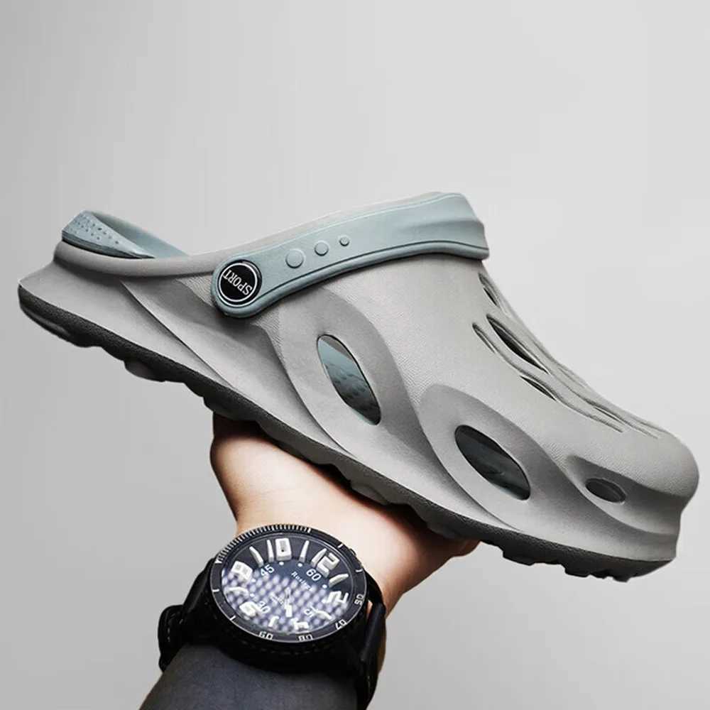 New Arrival Summer Mens Fashion Beach Sandals Clock Thick Bottom Sliding Waterproof Non slip Sandals Flip Soft EVA Perforated Shoes T250407