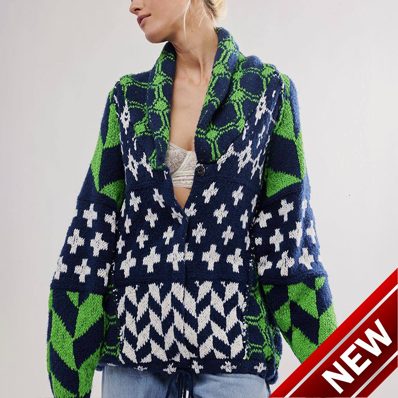 2025 Autumn/Winter New Knitted Shirt Y2K Abstract Printed Collar Loose Long Sleeve Womens Dress