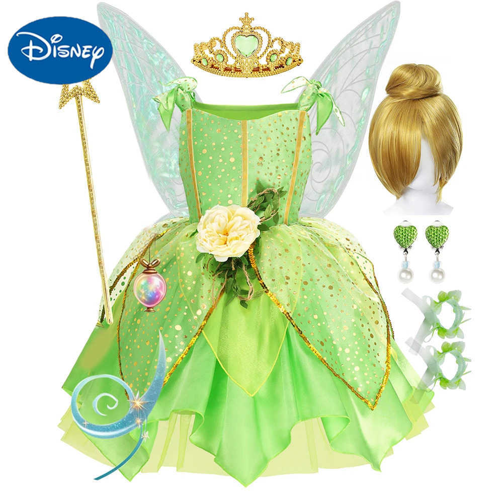 Disney Child Girl Bell Costume Halloween Costume for Kids Green Dress Fancy Fairy Princess Cosplay Carnival Party Ball Gowns with Wing X250408