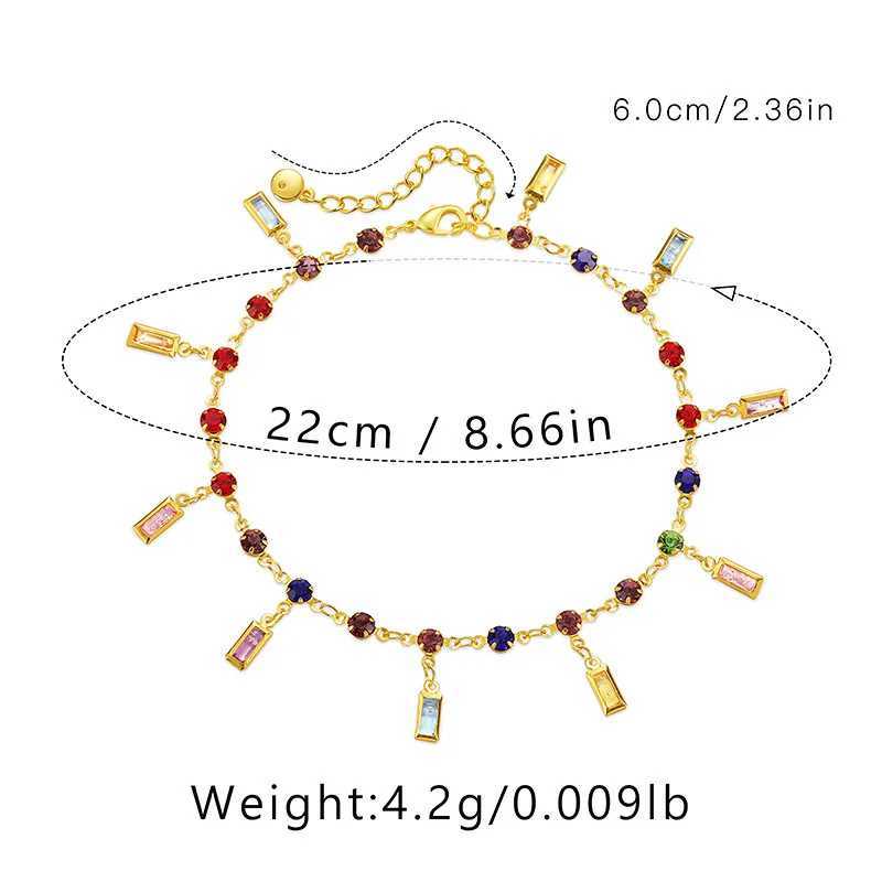 Vintage 18k Gold Plated Anklets With Long Strip Colored Crystal Pendant Exquisite Bohemian Style Women Jewelry Accessories Z250408