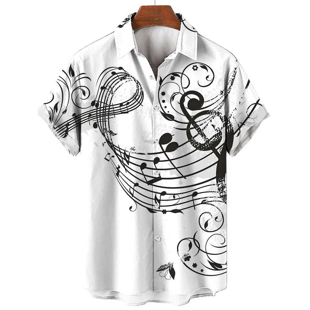 New mens clothing 2023 summer fashion Hawaiian shirt short sleeved lapel top music symbol pattern printed shirt oversized mens clothingXJ250407