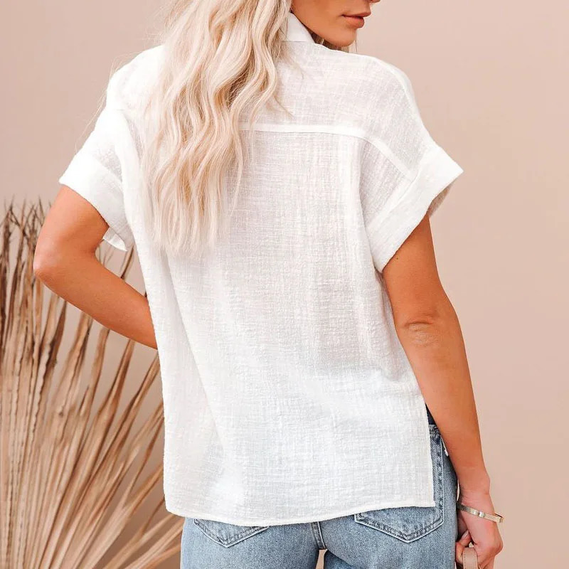 Fashion Cotton Linen Womens Shirts Casual Loose Short Sleeve Women Blouses Button Up Summer Woman Tops White Clothes 21929 250408