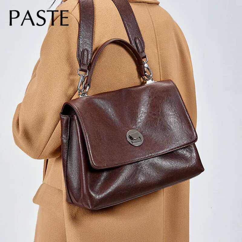 Retro Style Aesthetic Appearance Women Messenger Vegetable Tanned Cowhide Leather Female Shoulder Bag Lock Handbag