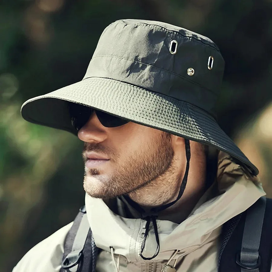 Mens Summer Bucket Hat Fishing Outdoor Big Brim Sunscreen Hiking 250326