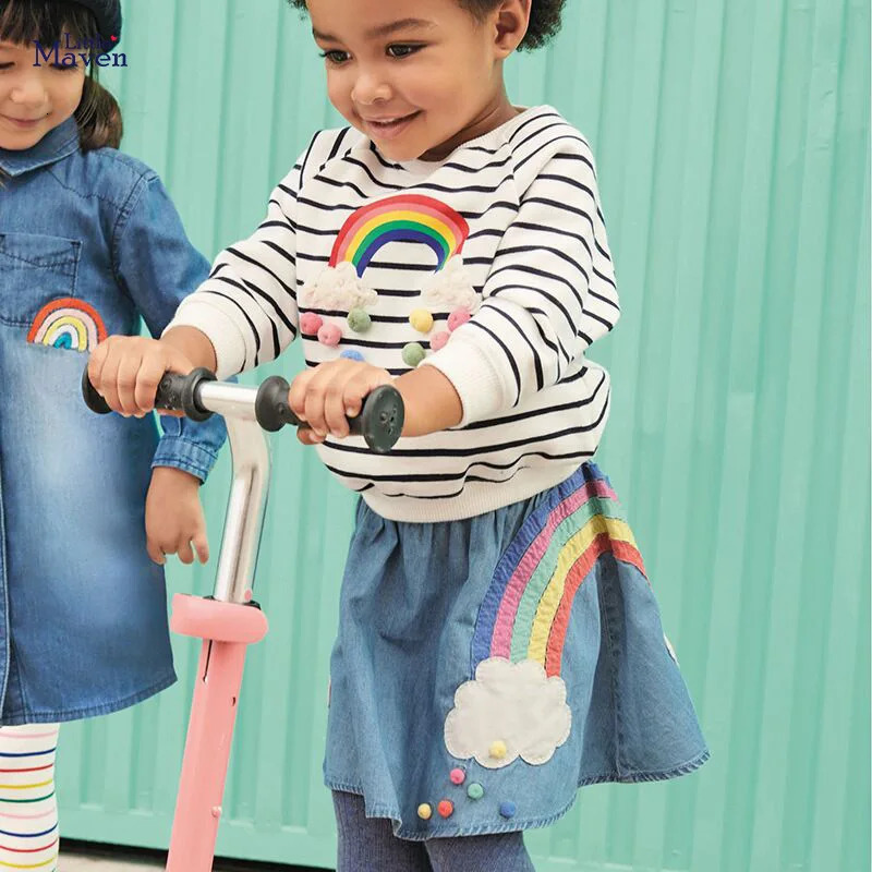 Little maven Baby Girls Summer Dress Unicorn Denim Skirt Lovely Casual Clothes Cotton for Toddler Infant Kids 2 to 7 year 250408
