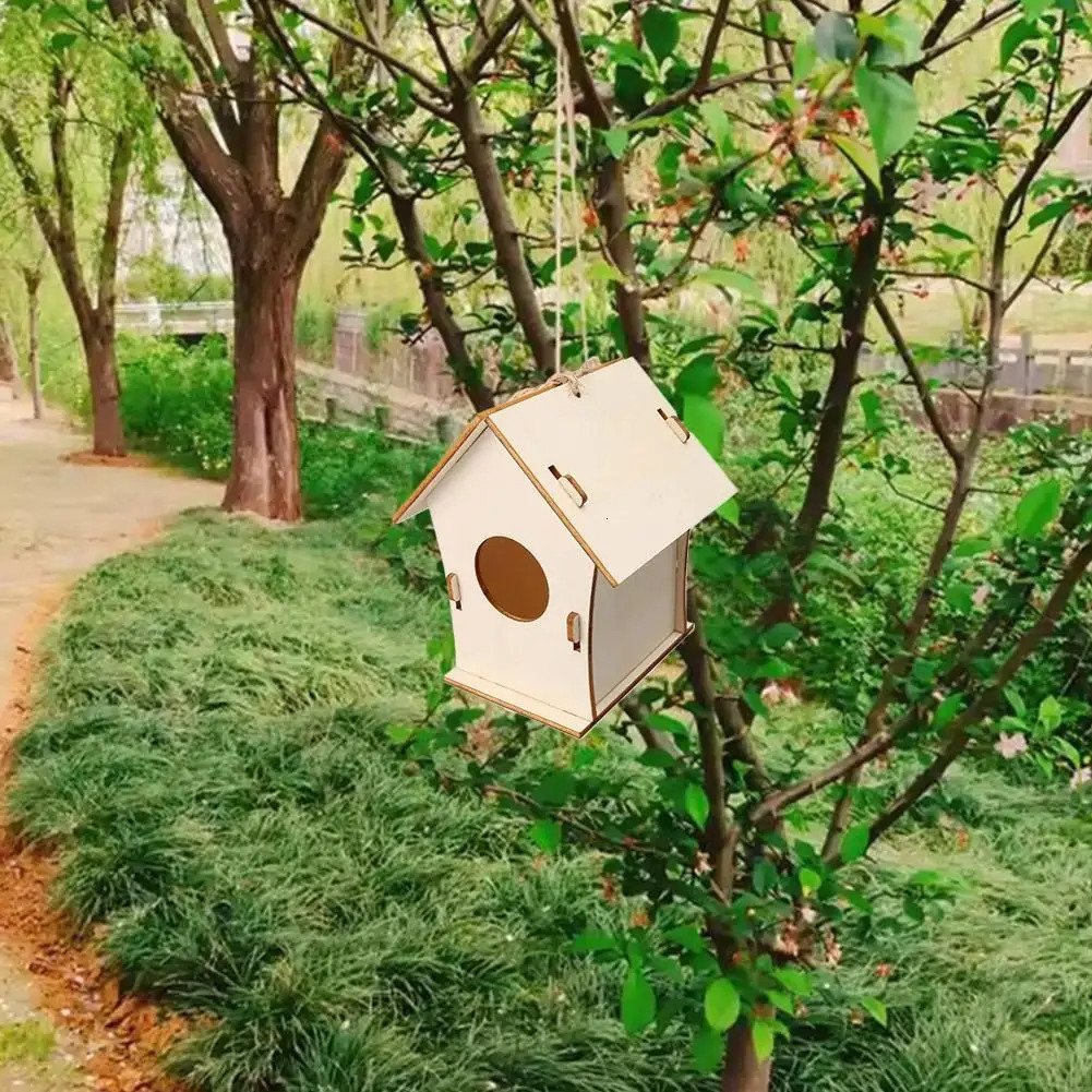 Wooden mini birdcage outdoor hanging birdhouse box DIY painting blank wooden garden birdcage courtyard decoration bird parrot nest 250403