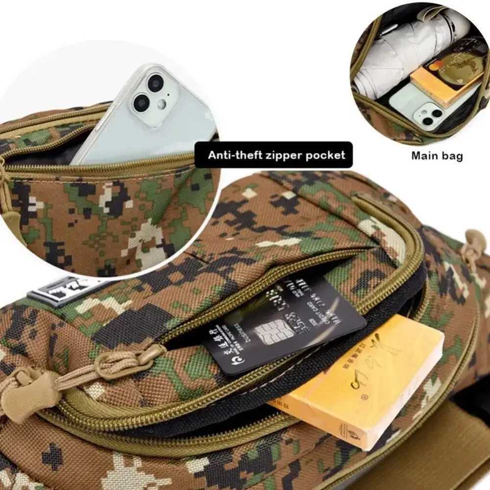 Large capacity outdoor waist bag multi-layer sling bag new nylon waterproof camouflage bag Z250407