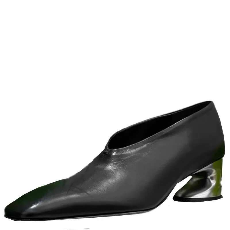 Women High Heels Square Toe 2025 Trend New Party Dress Elegant Chunky Leather Shoes Sexy Outdoor Atillas Mujer