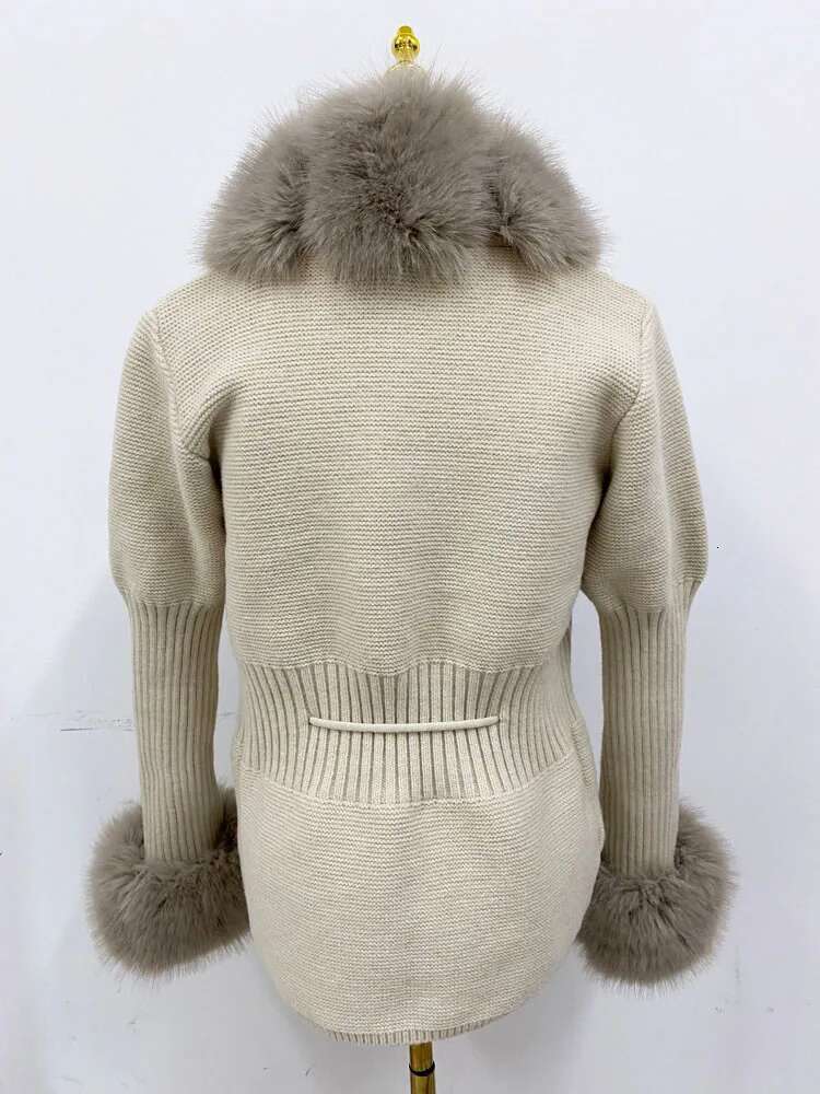ZADORIN Fall Winter Women Coat Knitted Sweater Cardigan Detachable Collar White Pink Jacket Faux Fur Coats