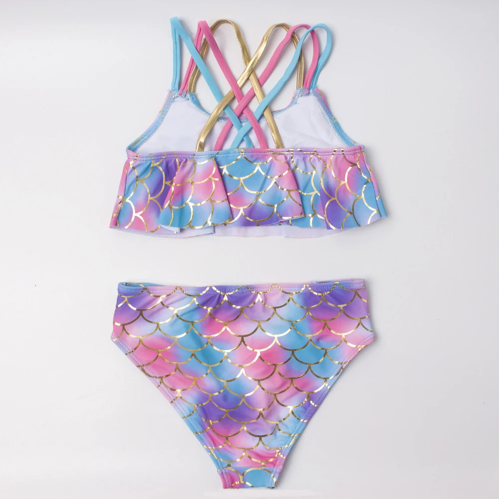 38yearold fish scale childrens bikini set shell embroidery Falbala swimsuit gradient Biquini baby 250408Z