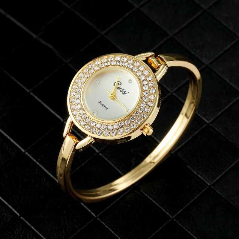 CUSSI brand luxury gold round dial fashionable Rhinestone round quartz bracelet watch elegant womens watch Saati RelojesT250408