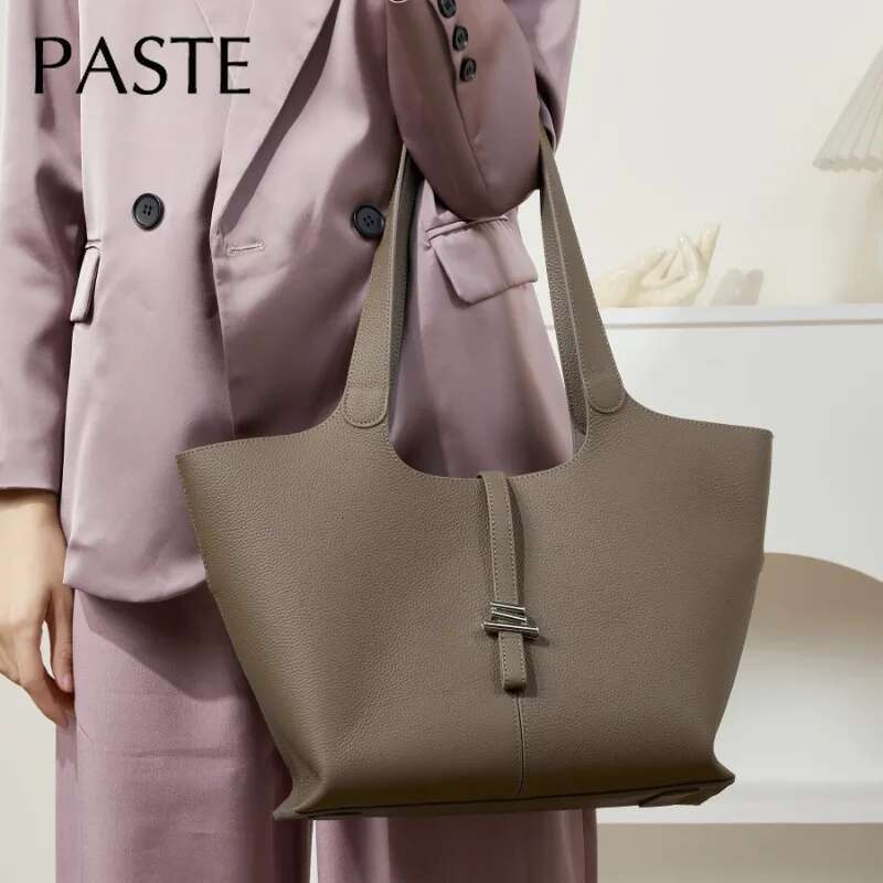 2024 Autumn Wind Chime Shell Shape Tote Large Grey Black Color Genuine Cow Leather Women Handbag Office Commuter Shoulder Bag