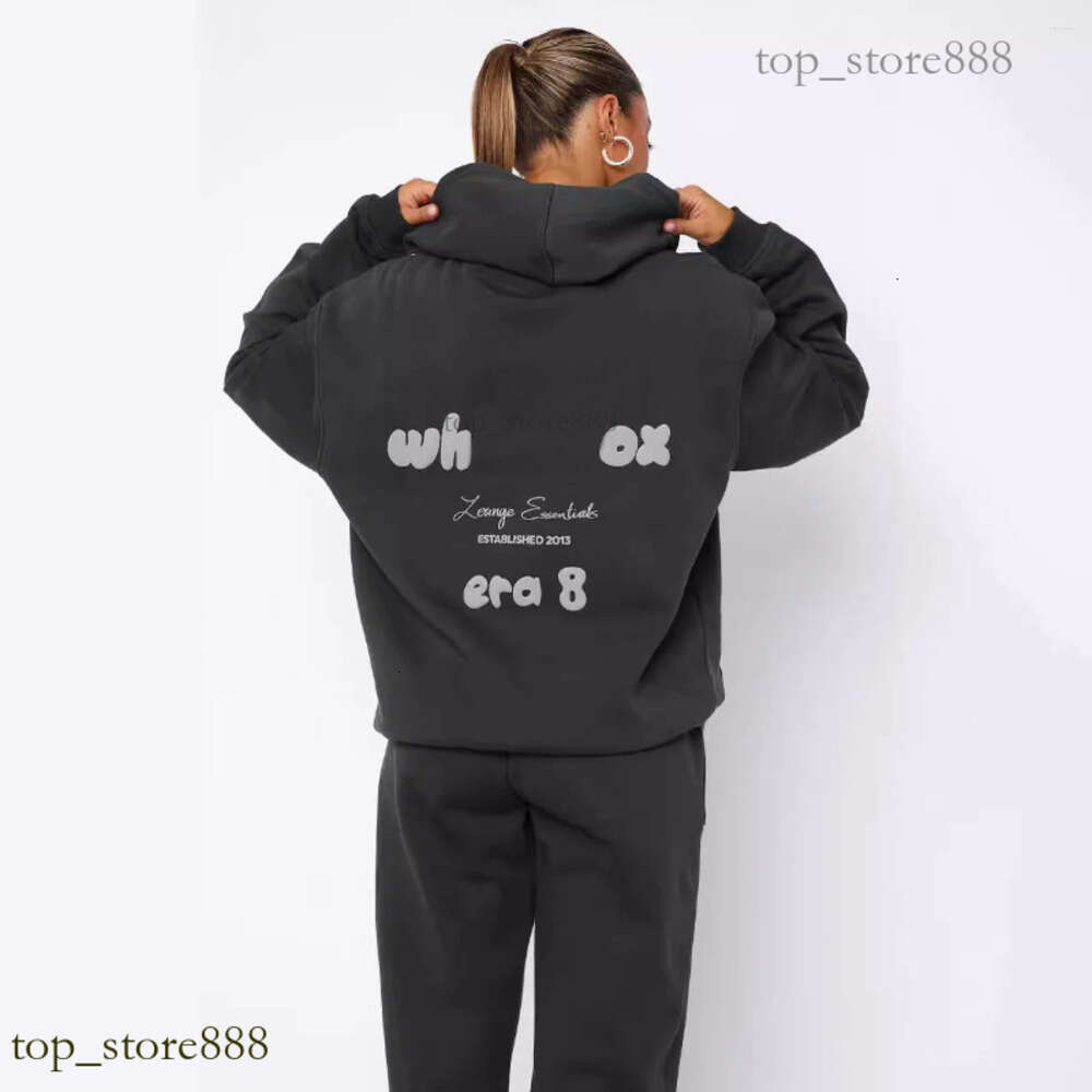 Whites Foxness Tracksuit And Sweatpants Set - Spring Fleece Tracksuit With Graphic Print Loose Fit Hooded Two-Piece Womens Tops Whitees Fox Sweatshirt 9B6