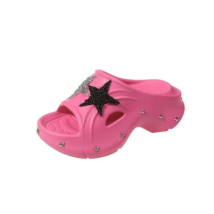 Women 2025 summer new fashion casual flash five-pointed star super soft platform slippers wear non-slip beach shoes muffin and bread sandals