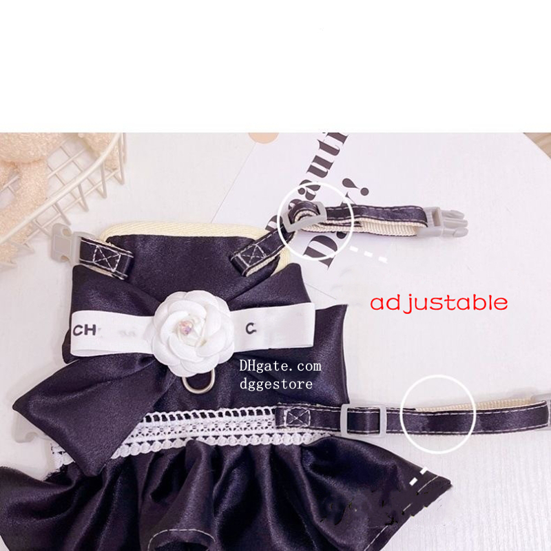 free shipping Designer Clothes Dog Harness Leash Set Puppy Cats Cute Floral Bowknot Princess Birthday Dress for Small Pet Dogs Kitten Outfits Apparel 