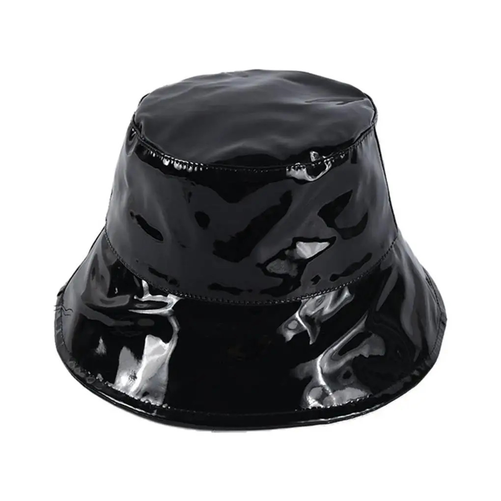 Bucket Hat Waterproof Rain Caps Fashion Black Patent Leather Solid Color Retro Street Hip Hop Fishing Bonnet Beach Party 251103 - view 5