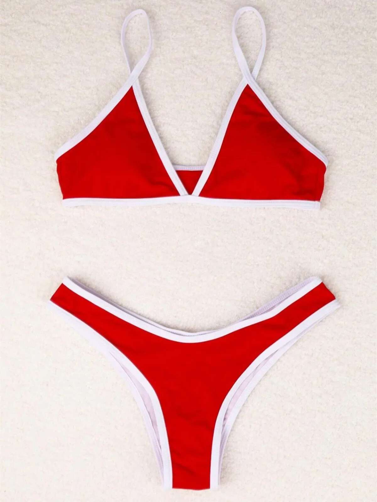 Dongdumaoyi Fashion Contrast Color Swimsuit For Women Sexy V Neck Suspender Mini Bikini Set High Waist Backless Beach Vacation Swimwear