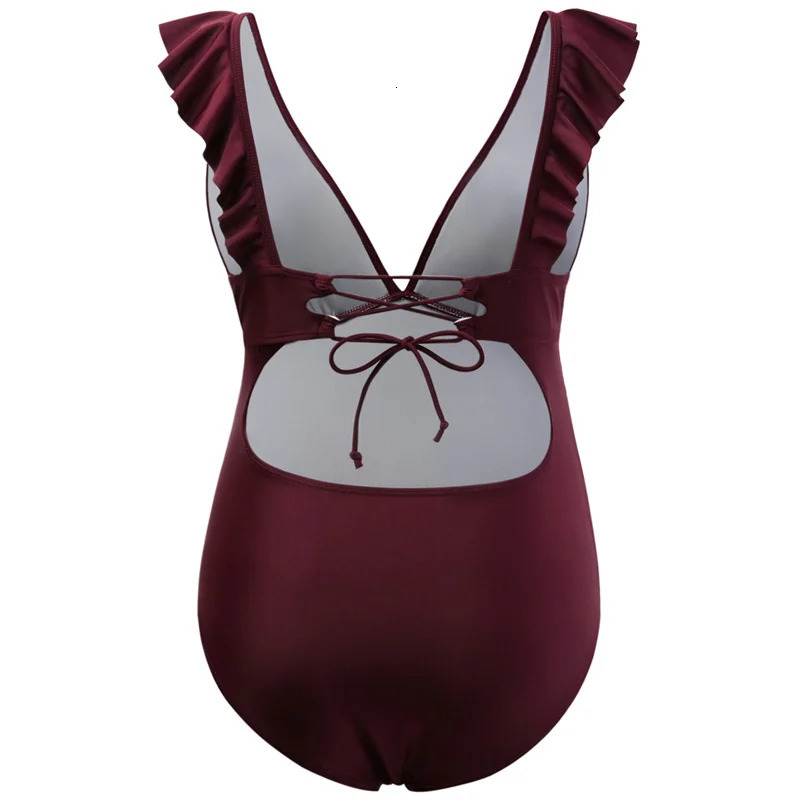 Maternity Swimsuits One Piece Cute Ruffle Pregnancy V-Neck Bathing Suits Lace-up Backless Swimwear Outfit 250407