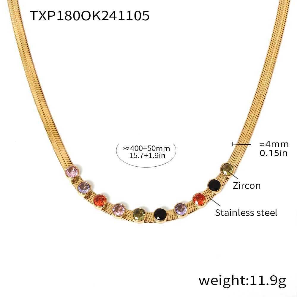 Fashionable colored zircon stainless steel necklace suitable for women gold-plated snake chain round pendant luxury jewelry Y250408