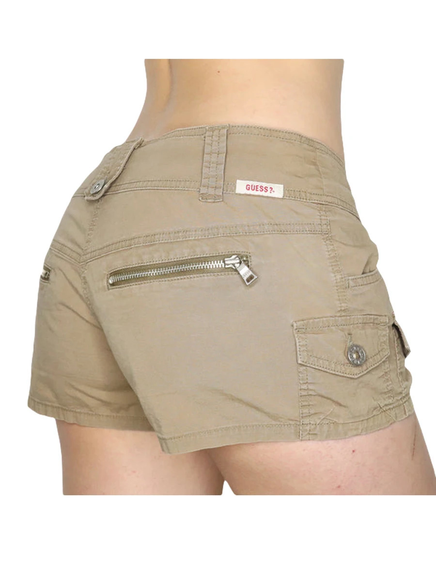 Women Sexy Y2K Cargo Shorts Solid Retro Low Cut Elastic Pocket Joggers Vintage Denim Short Sweatpant Streetwear 250408