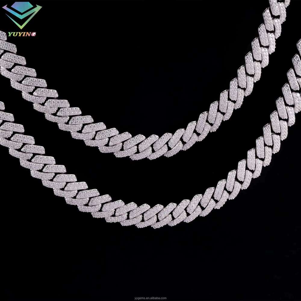 Best Selg Sier Necklace Handmade Set VVS Moissanite Gold Plated 10mm Cuban Chain Buckle