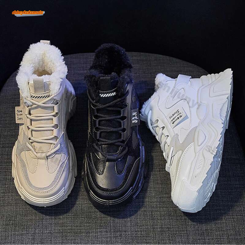 Fashionable Women's Platform Winter Thick Lace and Bottom Walking Tracks, Warm Cotton Non-Slip Comfortable Sports Tracks #ddmykukumalu