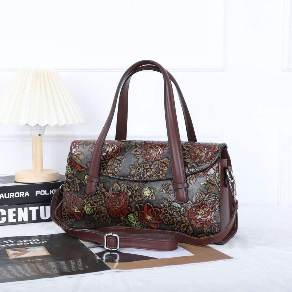 Thinking Ya Women's Carving Series Handbag Middle Aged Mom Bag Blooming Rich Peony Flower New Style