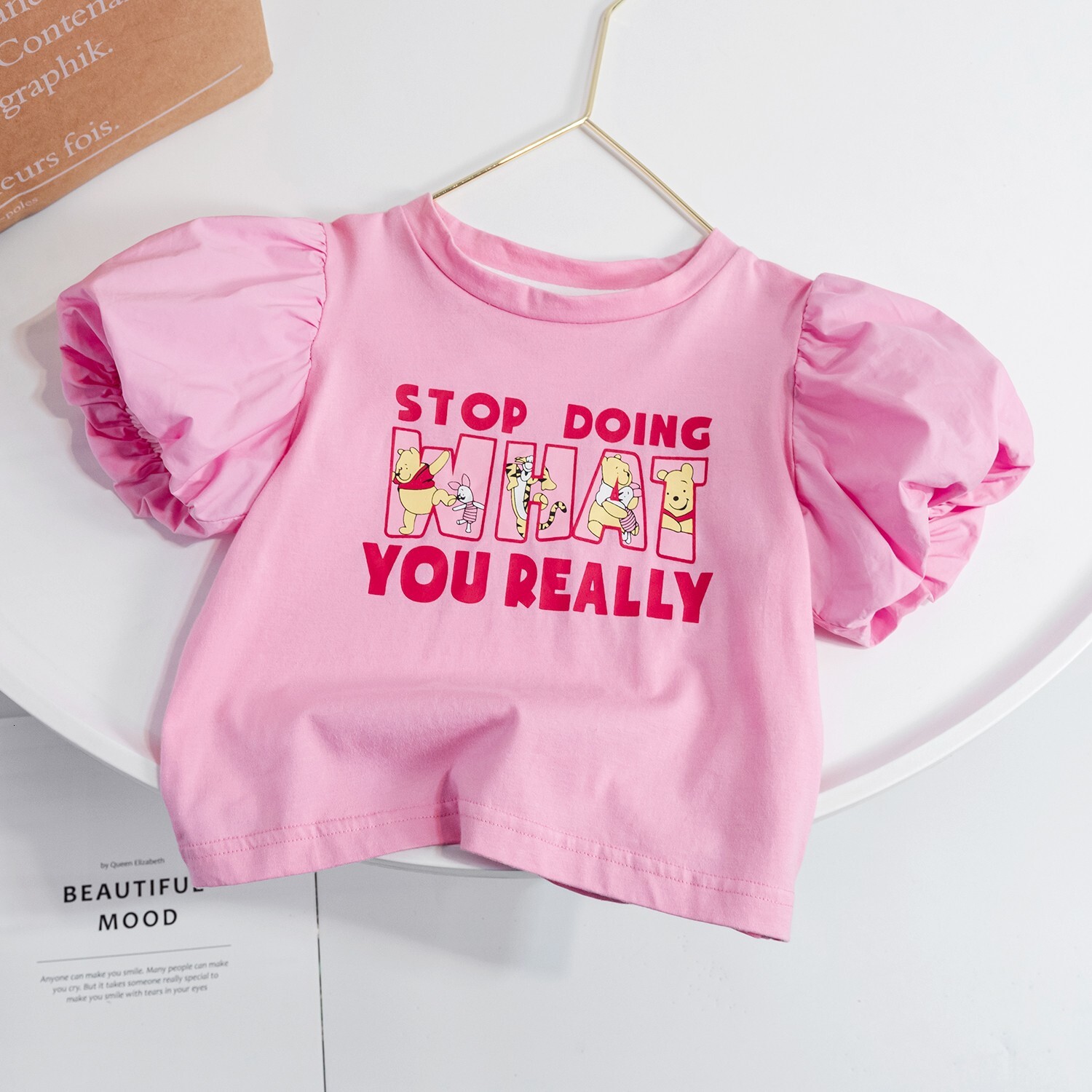 Ddmyshoesvip Girls Cotton Bubble Sleeves Short Sleeved T Shirt Trendy Summer Outfit New Children S Baby Korean Version Cute Western Style Loose Top