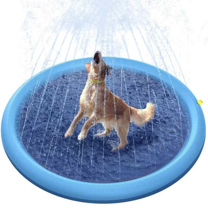 150/170cm summer pet swimming pool inflatable water slide mat game cooling mat outdoor interactive fountain toy Y250407