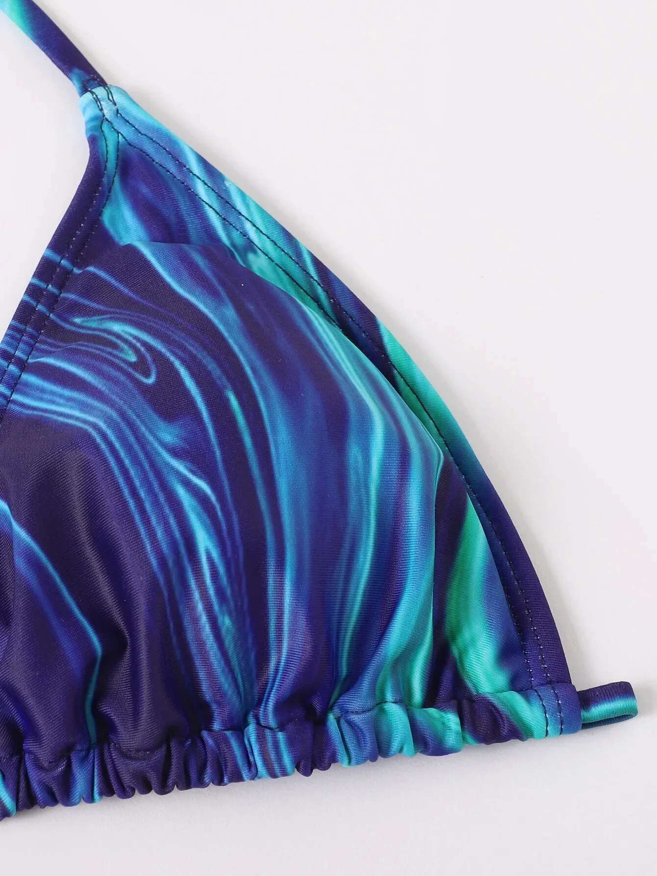 Dongdumaoyi Sexy Blue Tie Dye Gradient Piece Bikini Set Women Long Sleeve Pleate Dress Swimsuit Beach Bathing Suit Cover Up Swimwear