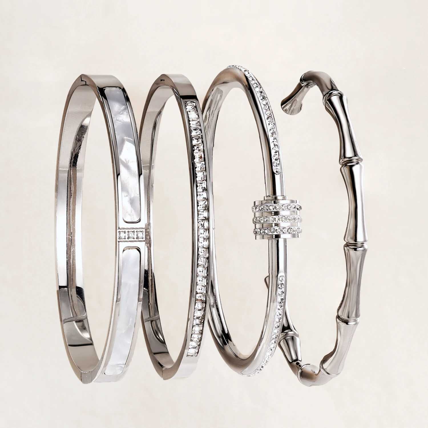 Classic Bracelet Design Gold Color Waterproof Stainl Steel Luxury Brand Sparkling Zircon Bangles for Wen Gift JewelryC250408